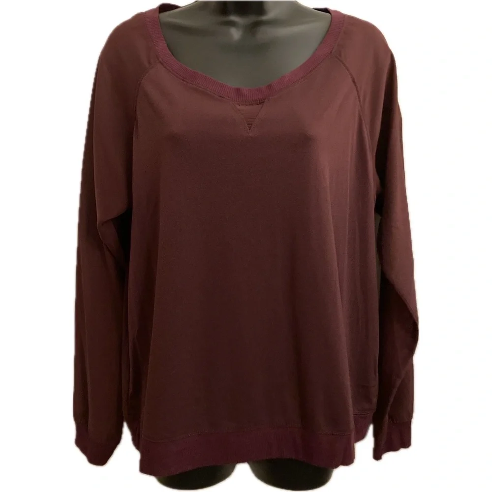 Attention Burgundy Sheer Long Sleeve Sweater Womens Minimalist Fall Top Large